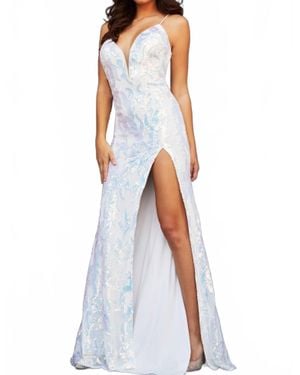 Jovani Open Back Plunging Neck Dress - White