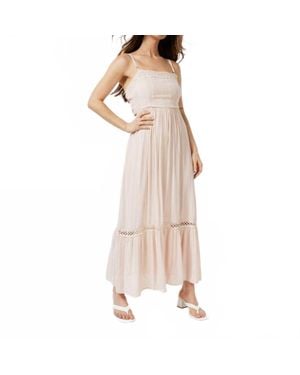 EsQualo Embroidered Crinkle Maxi Dress - Natural
