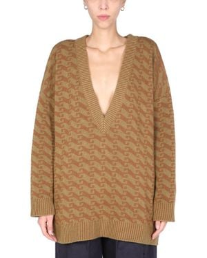 Jejia V-Neck Jacquard Sweater - Natural