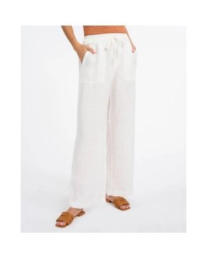 Splendid Becka Pants 100% Linen Drawstring Waist Wide Leg Jzz78 - White