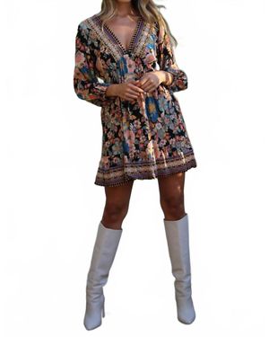 Angie V Neck Long Sleeve Dress - Black