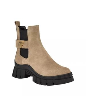 Guess Hensly Boot Light Leather Lug Sole Side Gore Chelsea Lion907 - Brown