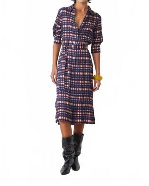 Suncoo Cecily Buttoned Tartan-Effect Dress - Blue