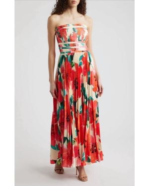 Hutch Sabina Floral Tiered Plissé Gown