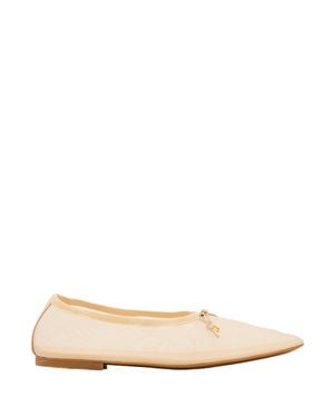 Odissi Square Toe Ballerina Flats With Bow Detail - Natural