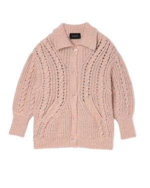 Simone Rocha Sculpted Collared Chunky Knit Cardigan W/ Emb - Pink
