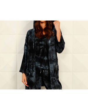 French Kyss Marble Wash Drawstring Cardigan - Black