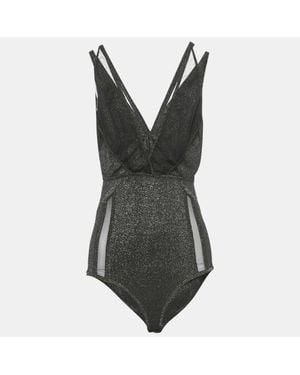 Elie Saab Lurex Jersey & Tulle Trim Bodysuit - Gray