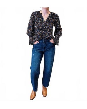 Skies Are Blue Iris Printed Blouse - Blue