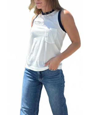 Bobi Contrast Binding Pocket Tank Top - Blue