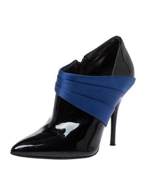 Casadei Pleated Satin And Patent Leather Ankle Booties - Blue