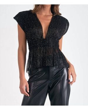 Elan Sleeveless Plunge Neckline Blouse - Black