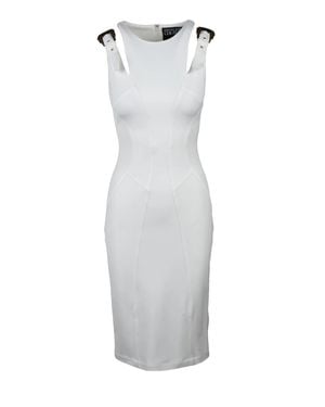 Versace Jeans Couture Structured Buckled Strap Viscose Sheath Dress - White