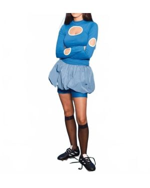 KkCo Bubble Stretch Ruched Waistband Skort - Blue