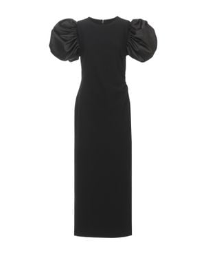 ROTATE BIRGER CHRISTENSEN Draped Midi Puff Dress With Ballon Sleeves - Black