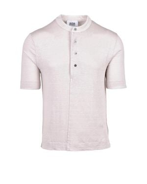Alpha Studio Mandarin Collar T-Shirt With Refined Texture - Pink