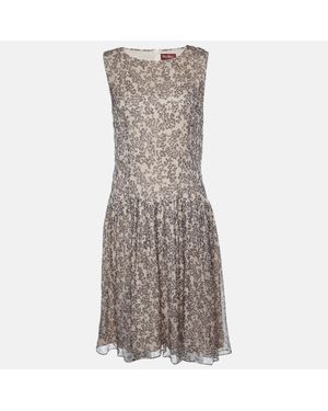 Max Mara Pale Printed Silk Sleeveless Dress - Gray