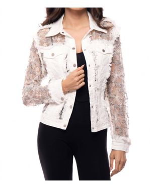 Jadore Embroidered Denim And Lace Bohemian Jacket - White