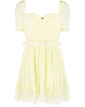 Self-Portrait Chiffon Lace Detail Mini Dress - Yellow