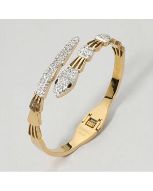 Fashnzfab Stainless Steel Cz Pave Snake Wrap Hinged Bangle Bracelet - Metallic