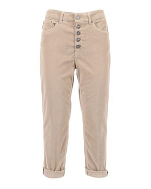 Dondup Five-Pocket High-Waisted Pants With Rolled Cuffs And Decorative Buttons - Natural