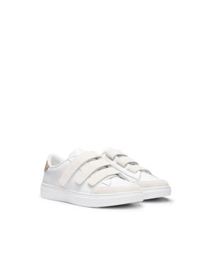 BOSS Leather Sneakers With Suede Riptape Straps - White