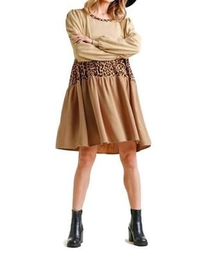Umgee Leopard Tiered Babydoll Dress - Natural