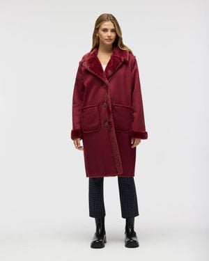 NVLT Longline Faux Shearling Coat - Red