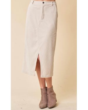 Doe And Rae Corduroy Front Zip-Up Midi Skirt W/ Front Slit - Natural