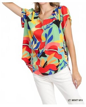 Umgee Short Sleeved Abstract Print Top - White