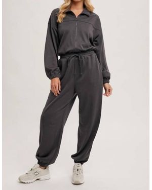 Bluivy Half Zipper Front Sweatshirt Jumpsuit - Black