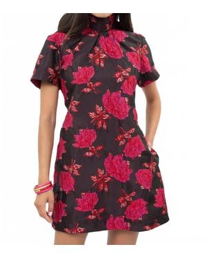 Uncle Frank Elegant Floral Brocade Mini Dress - Red