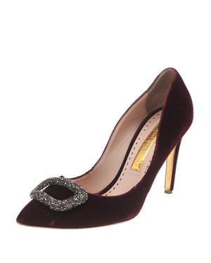 Rupert Sanderson Deep Velvet Crystal Embellished Pointed Toe Pumps - Brown