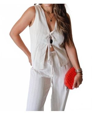 Blu Pepper Pinstriped Linen Vest - White