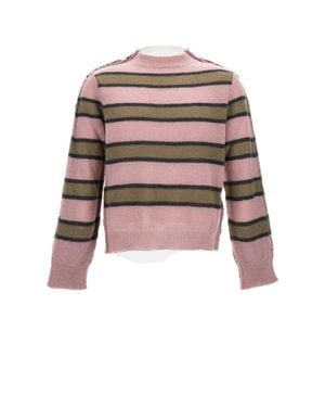 Marni Striped Oversized Wool Sweater With Textured Knit - White