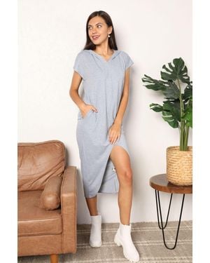 TRUEDAMES Short Sleeve Front Slit Hooded Dress - Multicolor
