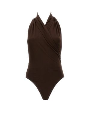 ANDAMANE Vina Plunging Halter Neck Stretch Bodysuit - Brown