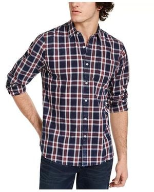 Sun & Stone Shirt Plaid Cotton Spread Collar Button Up Asm2 - Blue