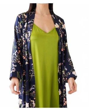 Salua Lingerie Silk Floral Design Robe - Green