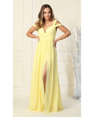 TRUEDAMES Cold Shoulder Bridesmaids Evening Gown - Yellow