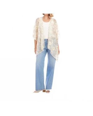 Karen Kane Floral Embroidered Open Front Jacket - Blue
