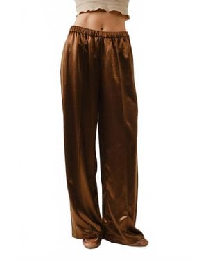 Aaron & Amber Milo Satin Comfy Straight Pants - Brown