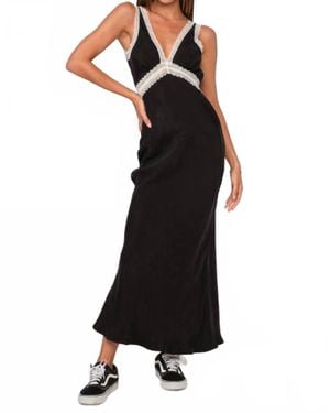 Sky To Moon Lace On Plunging V-Neck Slip Dress - Black