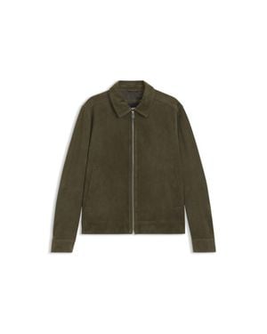 BOSS Suede Leather Jacket With Zipper Closure - Green