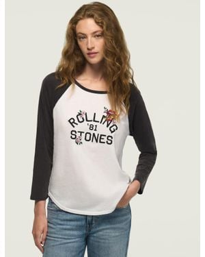 Lucky Brand Rolling Stones Tattoo You Raglan - White
