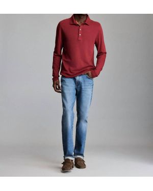 Billy Reid Long-Sleeve Herringbone Polo - Red