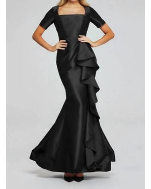 Jovani Vibrant Gown With Square Neckline And Ruffle Detail - Black