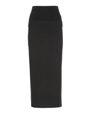 The Attico Midi Skirt With Embroidered Logo And Elastic Waistband - Black