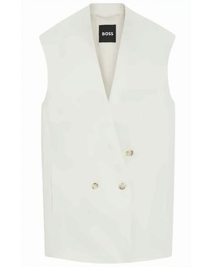 BOSS Jawikiri Mandarin Collar Double Breasted Shirt - White