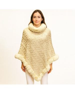 TRUEDAMES Textured Faux Fur Trim Cape Poncho - Metallic